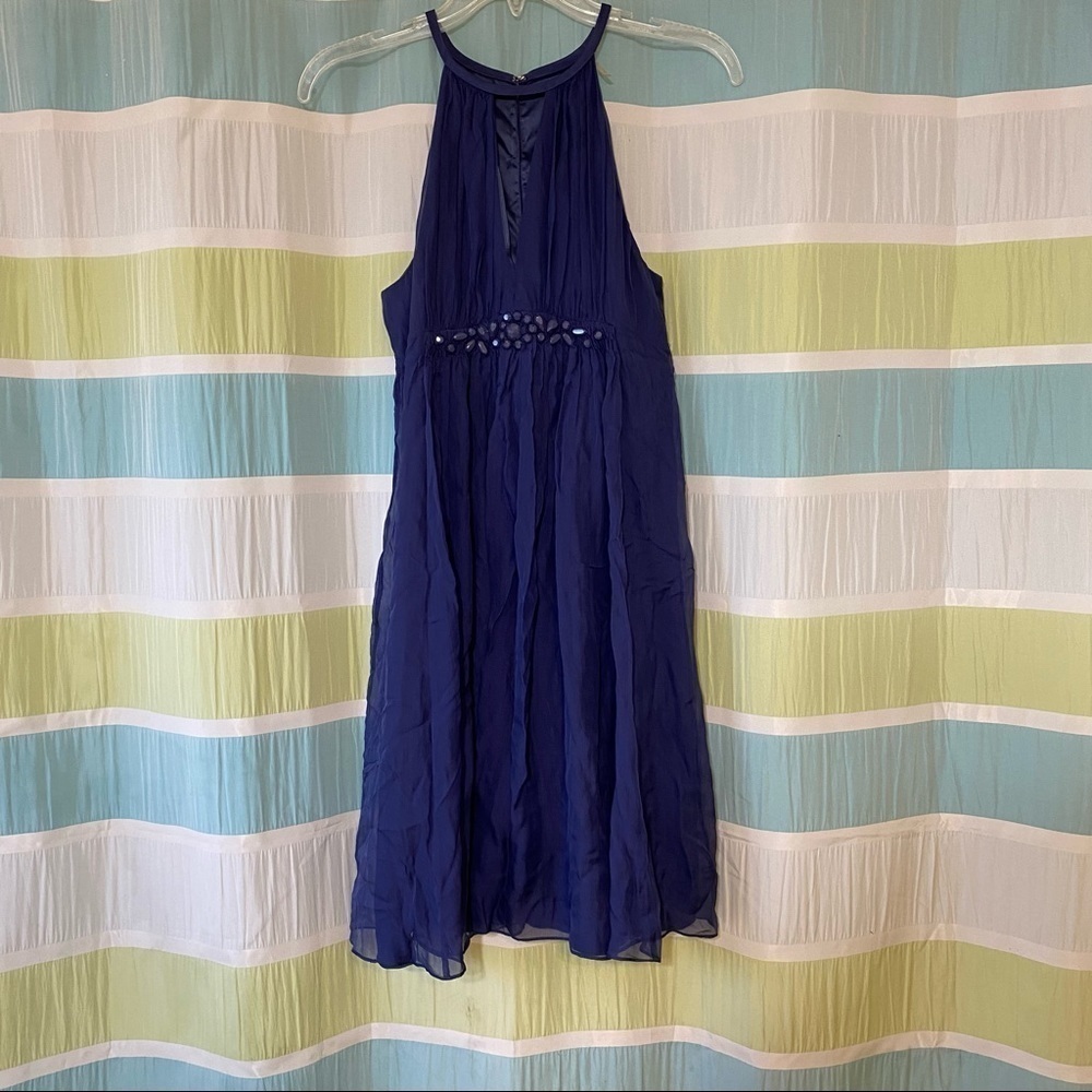 Rebecca Taylor Silk Beaded Waist Halter Dress Blue Sz 2 - Picture 9 of 9